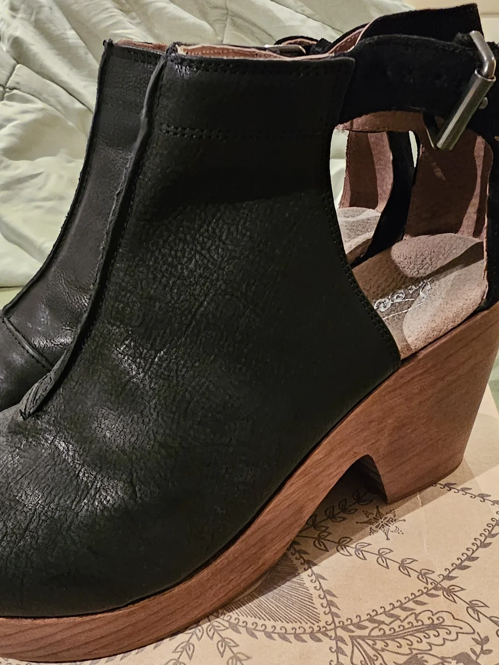 Free People Black Platform Cutout Ankle Clog with Wood-Effect Heel Size EU 40 - Picture 4 of 10